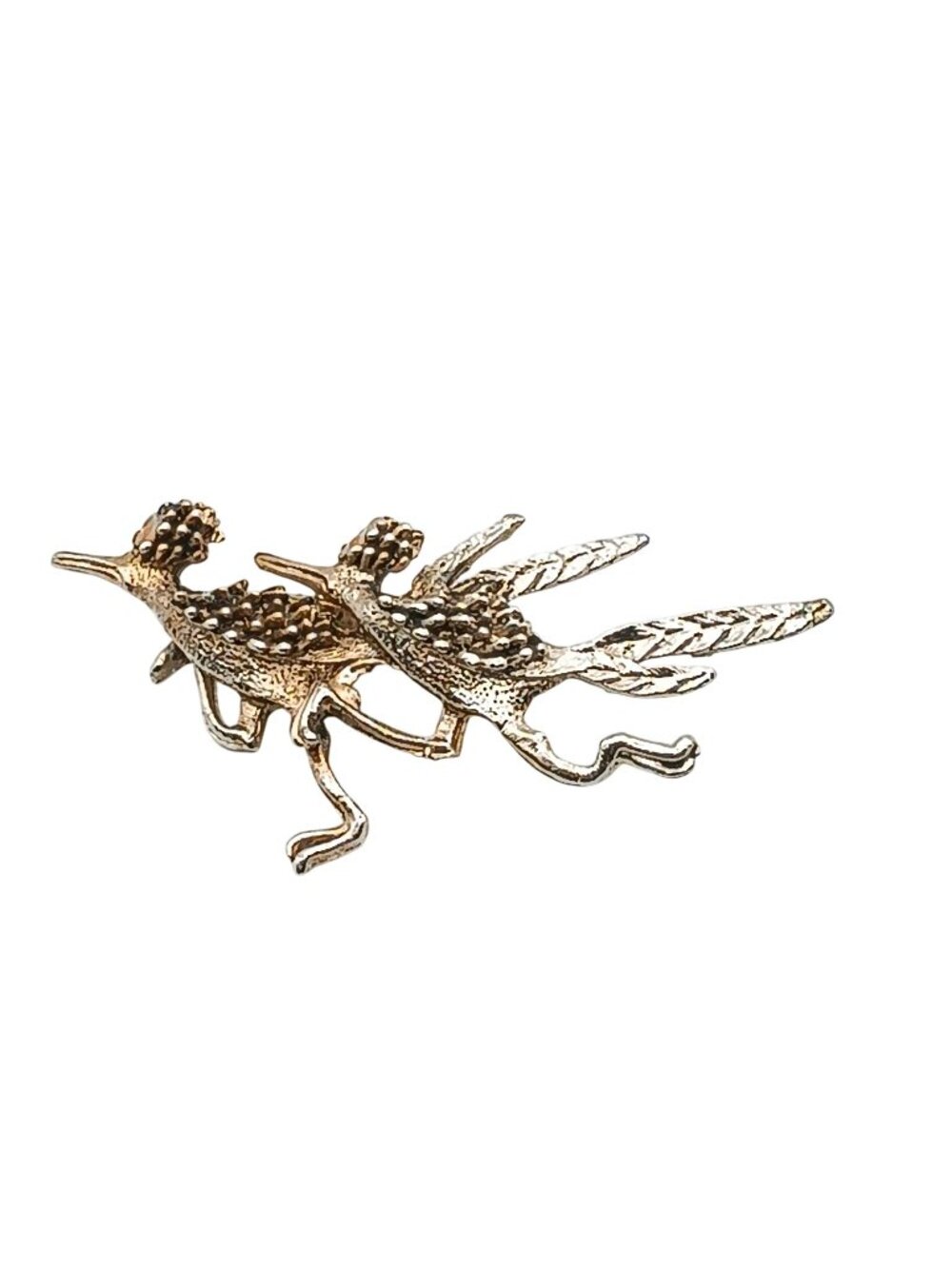 Two-Tone Vintage Double Roadrunner Bird Brooch Pin Gold & Silver-Tone Metal